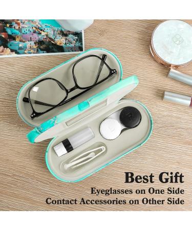 Zettokete 2-in-1 Contact Lens & Glasses Case with Mirror Tweezers & Solution - Portable Travel Set (Green Marble) - Buy Online on GoSupps.com