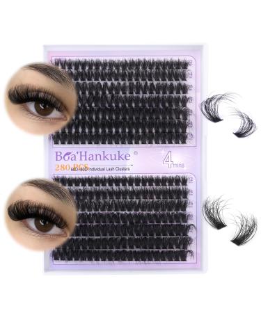 Volume Lash Clusters Fluffy Cluster Eyelash Extensions Thick 60D+80D Lash Extensions 280PCS Eyelash Clusters D Curl Cluster Lashes DIY Cluster Lashes by Boahankuke (12-18mm) F-280PCS-60D+80D