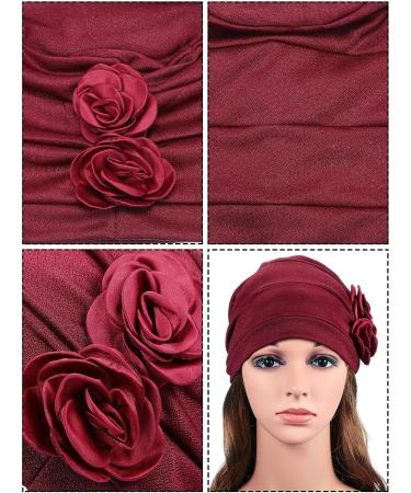 6-Piece Women's Vintage Flower Turban Caps - Elastic Headwrap Beanie Hat in Chic Colors - Buy Online on GoSupps.com
