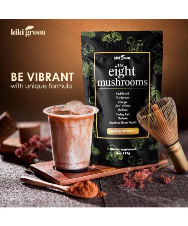 KIKI Green 8 Mushrooms Powder & Liquid Extract Bundle - Mushroom Supplement Complex for Focus & Energy - Lion's Mane, Chaga, Cordyceps, Turkey Tail, Reishi, Shiitake, Maitake - 4 oz, 2 fl oz - Buy Online on GoSupps.com