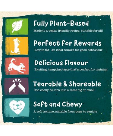 Benevo Vegan Dog Chews. Low fat Rumble Strips ideal training treats or rewards. Cold pressed jerky style chews soft enough to tear. Non-GM vegetarian hypoallergenic. Approx 20 chews per pack 180g 180 g (Pack of 1) - Buy Online on GoSupps.com