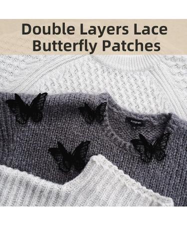 20pc Butterfly Lace Applique Embroidery Patches - Double Layer Organza Design for Wedding Dress, DIY Crafts - Black - Buy Online on GoSupps.com