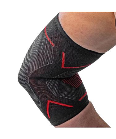 Zengear Elbow Compression Sleeve (Black w/Red) - Pair for Men & Women | Joint Pain Relief Support Brace for Tendonitis, Arthritis, Golf, Tennis, Weightlifting - Size M - Buy Online on GoSupps.com