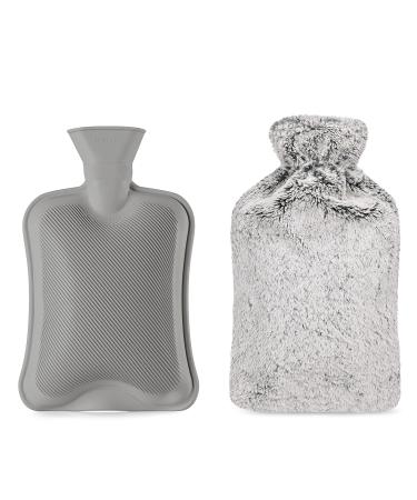 Blumtal Premium Hot Water Bottle - Soft Synthetic Fur Cover | Natural Rubber | Safe for Children & Babies | Luxury Gray Heating Pad - Buy Online on GoSupps.com