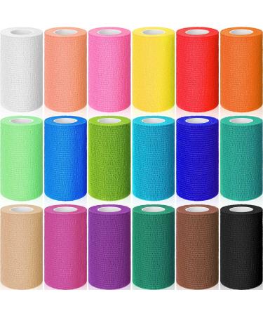 18 Pack Vet Wrap Self Adhesive Bandage Wrap Breathable Cohesive Bandage Wrap Rolls Waterproof Elastic Self Adherent Tape for Horses Athletic Wrist First Aid 4 Inches by 5 Yards