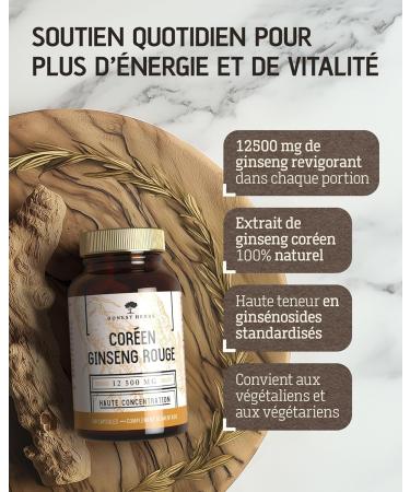 Panax Korean Red Ginseng - Extra Strong 12 500 mg - 60 Capsules - Ginseng Root Extract with 20% Ginsenosides - Vegan - Buy Online on GoSupps.com