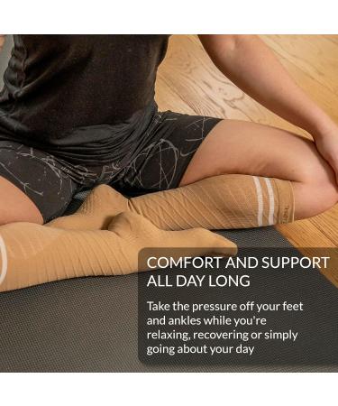 360 RELIEF - Flight Compression Socks Supports | Blood Circulation Travel Work S-M Beige with 2 White lines - Buy Online on GoSupps.com