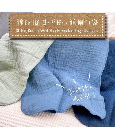 Buy Mimadu Bio GOTS Baby Muslin Spitting Towels | Organic Cotton 3-Pack for Boys & Girls - 60x30 cm (Ocean) - Buy Online on GoSupps.com