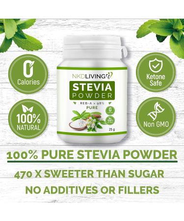 NKD Living 100% Pure Stevia Powder Reb-A 98% - 25g | Natural Sweetener - Buy Online on GoSupps.com