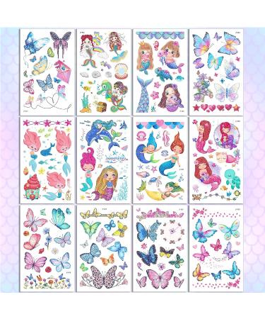 24 Sheets FANOST Glitter Tattoos for Girls - Mermaid, Unicorn, Butterfly, Princess, Flower Fairy Designs - Temporary Fake Tattoos for Kids Party Favors - Buy Online on GoSupps.com