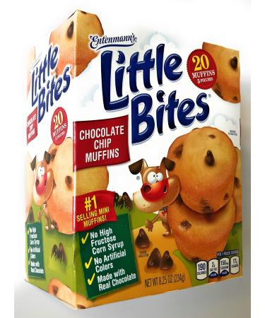 Entenmann's | Little Bites | Chocolate Chip Muffins | Delicious | Yummy | |Tasty | | 5 Pouches with 4 muffins each | | Total 20 Muffins | | 8.25 oz | (1 Box) |