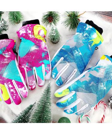 Kids Winter Snow Waterproof Ski Gloves - 2 Pairs Unisex Thermal Watercolor Gloves for Boys and Girls - Anti-Slip & Warm Cold Weather Gear - Buy Online on GoSupps.com