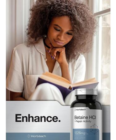 Betaine HCl with Pepsin 1326mg | 250 Capsules | Hydrochloride Supplement with Protease | Non-GMO, Gluten Free, Vegetarian | Horbaach - Buy Online on GoSupps.com