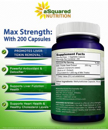 Milk Thistle Supplement 1000mg - 200 Capsules | Max Strength 4X Concentrated Extract | Liver Support, Cleanse, Detox | 1000mg Silymarin Extract | Pure Health - Buy Online on GoSupps.com