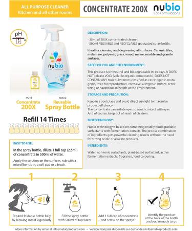 Nubio Super Concentrate All Purpose Cleaner (Makes 7L at $1.71/500ml) Eco-Friendly - Refill Spray Bottle 14 Times! - Buy Online on GoSupps.com
