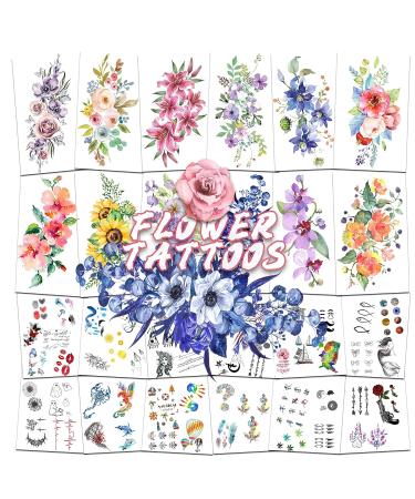 Quichic 180 Watercolor Flower Temporary Tattoos - Big and Lasting Designs for Women - Buy Online on GoSupps.com