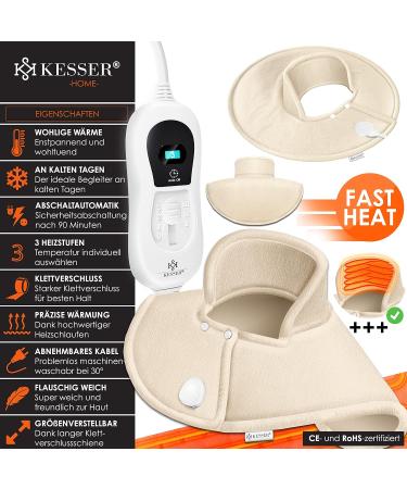 Kesser Electric Heating Pillow for Shoulder Neck & Back - 3 Temperature Levels Remote Control Washable Beige - 100W with Auto Shut-Off - Buy Online on GoSupps.com