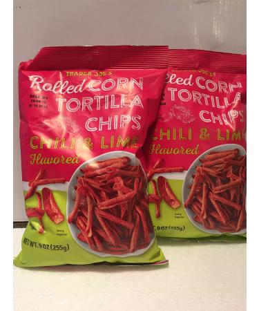 Trader Joe's Rolled Corn Tortilla Chips - Chili & Lime Flavored - Gluten Free - NET WT. 9Oz (255g) - Pack of 2 Bags