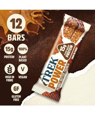 Plant-Based TREK Protein Power Bar Peanut Butter Crunch - Gluten-Free Vegan Snack | 55g x 16 Bars - Buy Online on GoSupps.com