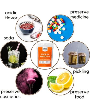 Sodium Benzoate (1lb) by Elo s Premium |100% All-Natural Food Grade Preservative and Flavor Additive| Packaged In Canada| Used As Flavor Additive and Preservative| Non-GMO Kosher and Halal Friendly Gluten Free| Preserve food and add flavor to acidic food - Buy Online on GoSupps.com