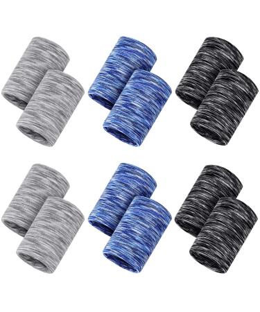 6 Pairs Cooling Wristbands Athletic Exercise Wrist Sweatband Ice Cooling Sweat Absorbing Wristband for Men Women Gym Yoga Sports Gray, Blue, Black