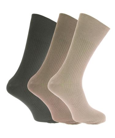 Mens Big Foot Non Elastic Diabetic Socks (3 Pairs) 12-15 Shades of Brown