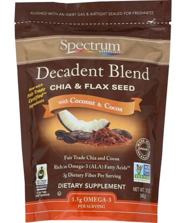 Spectrum Essentials Chia & Flax Seed, Decadent Blend with Coconut & Cocoa, 12 Oz Chia & Flax 12 Ounce (Pack of 1)