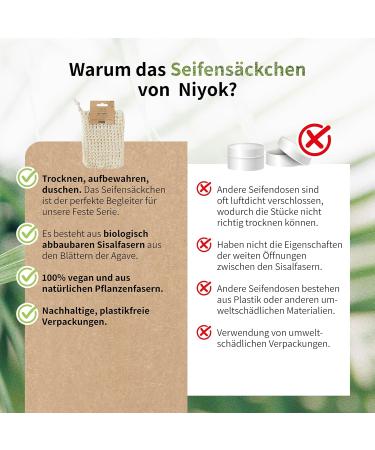 NIYOK Sisal Soap Bags | 100% Plant Fiber | Eco-Friendly Storage for Solid Soap & Shampoo | Plastic-Free Shipping Solutions - Buy Online on GoSupps.com