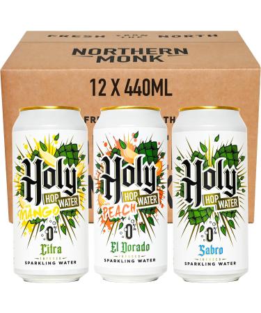 Northern Monk Brew Hop Infused Flavoured Sparkling Water Multipack - Holy Hop Water Trio Peach Mango & Sabro Mixed Pack - Lightly Carbonated No Caffeine Sugar Free Fizzy Drink (12 x 440ml Cans) - Buy Online on GoSupps.com