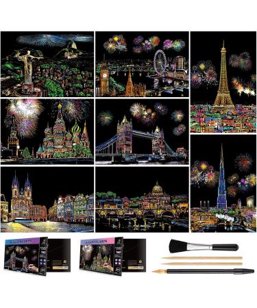Scratch Art for Kids & Adults, Rainbow Engraving Painting Landscape Scratchboard(A4) Crafts Set: 8 Sheets 4 Tools - Fireworks, Big Ben, Tower Bridge, Cristo Redentor, Ferris Wheel(Landmark Building) - Buy Online on GoSupps.com