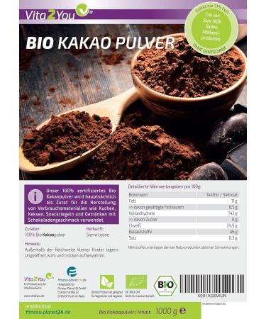 Organic Cocoa Powder 1000g - Unsweetened Premium Quality | Whole Beans Ground from Organic Farming - Buy Now! - Buy Online on GoSupps.com