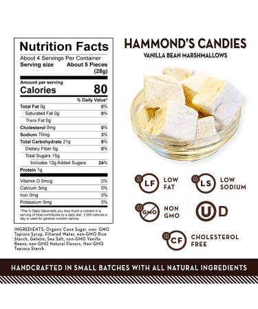 Hammond's Candies Gourmet Marshmallows - Vanilla Bean | Ideal for Snacking, Hot Chocolate, S'mores & Baking | Gluten-Free, Kosher, Handcrafted in the USA | 2 Pack - Buy Online on GoSupps.com