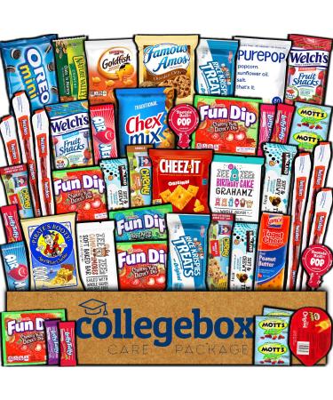 CollegeBox Care Package (45 Count) Valentines Day Snacks Food Cookies Granola Bar Chips Candy Variety Gift Box Pack Assortment Basket Bundle Mix Sampler Treats College Students Office Chocolate