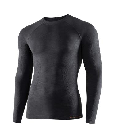 Brubeck men long arm functional shirt |Breathable |Thermo |Sport |Fitness |Underhirt |Underwear |41% merino wool |LS12820 XL Dark Gray