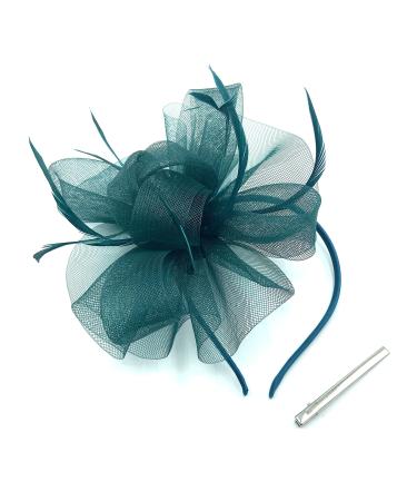 Ladies Feather Fascinator with Clip/Aliceband Weddings Races Royal Ascot Hair Piece (Dark Green)