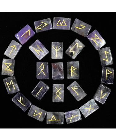 Crocon Amethyst Gemstone Rune stones Rectangle Shape with Elder Futhark Alphabet Engraved 25 pcs Rune Set Crystal Divination Healing Chakra Reiki with a Pouch & Rune brochure Size : 20-25mm Amethyst Rune - Buy Online on GoSupps.com