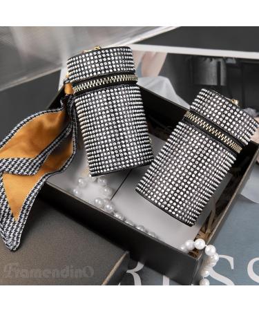 Framendino 2 Pack Rhinestone Lipstick Case Keychains - Leather Mini Lip Gloss Organizer & Travel Makeup Storage Bag (Black - Buy Online on GoSupps.com