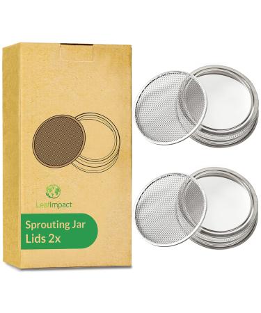 2 Pack Seed Sprouting Jar Lids | For 2.75" Regular Mouth Mason Jars | Fresh Sprouts at Home | Strainer Screen for Canning Jars | 304 Stainless Steel Lid for Growing Broccoli Alfalfa Beans & More Lids 2