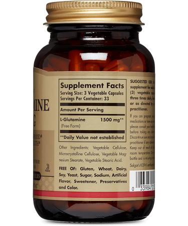 Solgar L-Glutamine 500mg - 100 Veg Capsules | Pure & Natural Supplement - Buy Online on GoSupps.com