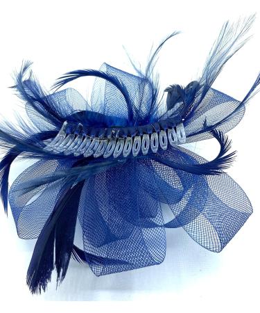 Looped Feather Comb Fascinator for Women Ladies Day Races Ascot Weddings Hair Piece (Navy Blue) - Buy Online on GoSupps.com