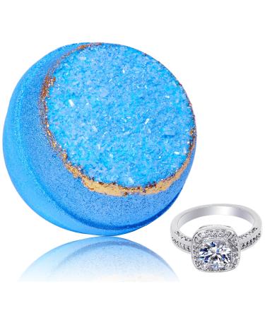 Bath Bomb with Size 8 Ring Inside Blue Geode Extra Large 10 oz. Made in USA Size 8 Blue