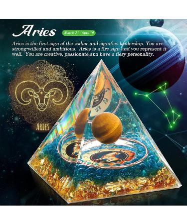 HuiJuKeJi Aries Orgonite Pyramid with Tiger Eye Stone - Zodiac Constellations Crystal Gift for Astrology Healing - Buy Online on GoSupps.com