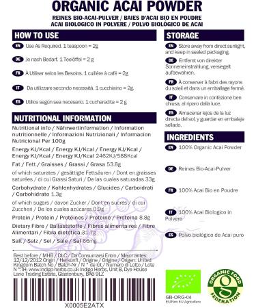 Organic Raw Acai Berry Powder 50g by Indigo Herbs - Buy Online on GoSupps.com