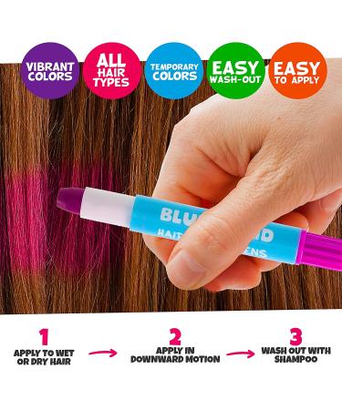 Blue Squid Hair Chalk Pens for Girls - 10 Vibrant Temporary Colors, Washable Hair Dye Crayons - Perfect Birthday Gift and Hair Accessories for Kids Ages 6-12 - Buy Online on GoSupps.com