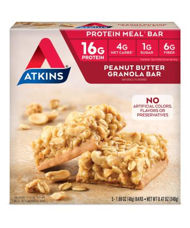 Atkins Peanut Butter Granola Protein Meal Bar. Crunchy and Creamy. Keto-Friendly. (5 Bars)