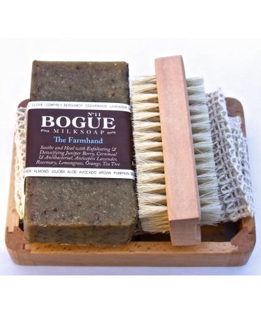 Bogue Milk Soap- Gardeners Giftset- Farmhand 6oz bar W Detoxifying Juniper Berry & Cornmeal Exfoliate  Remove Smells. Antibacterial  Antiseptic Tea Tree  Healing Rosemary & Lavender Oil