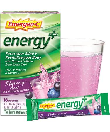 Emergen-C Energy+ Drink Mix - B Vitamins, Vitamin C & Natural Caffeine | Blueberry Acai Flavor (18 Pack) - Buy Online on GoSupps.com