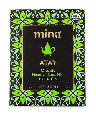 Mina Organic ATAY Mint Green Tea - Authentic Moroccan Peppermint & Shara Green Tea, 15 Biodegradable Sachets - Buy Online on GoSupps.com