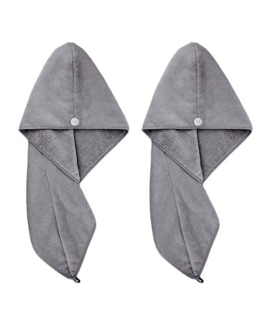 POLYTE Microfiber Hair Turban Wrap Drying Towel (12x28 Large  2 Dark Gray)