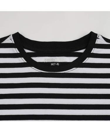 AMERICLOUD Kids Soft Cotton Jersey Long Sleeve T-Shirt - 9-10 Years Black/White Stripe - Buy Online on GoSupps.com